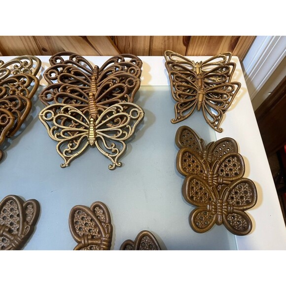 VINTAGE Dart Inc Homco Burwood Butterfly Wall Hangings Huge Lot Brown Gold - Picture 3 of 12